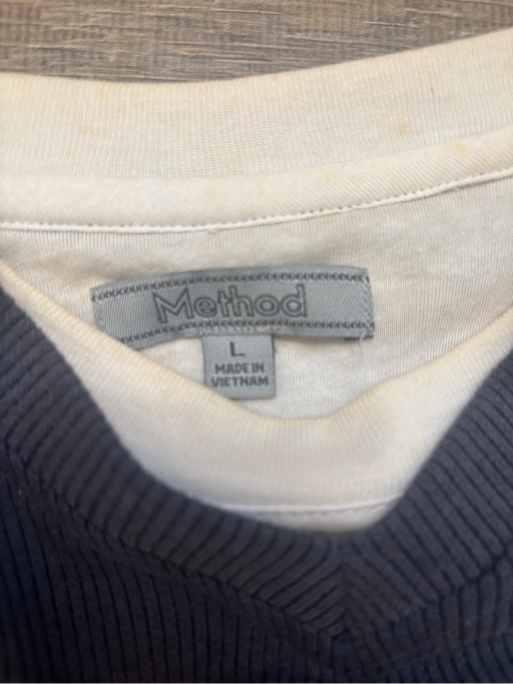 Men's Navy V-Neck Sweater with White Stripe - Picture 3 of 3